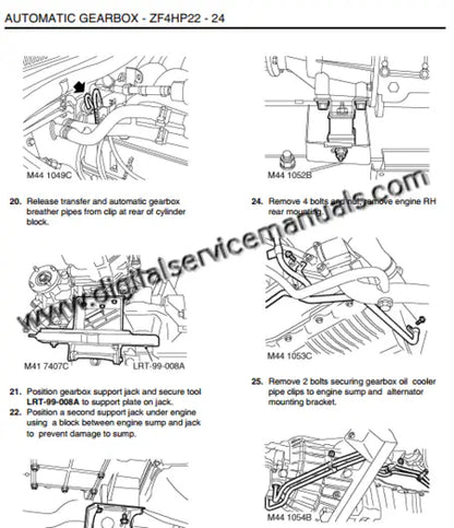 Digital transmission service diagrams for 1999-2004 Discovery 2 manual R380 and ZF automatic gearboxes.