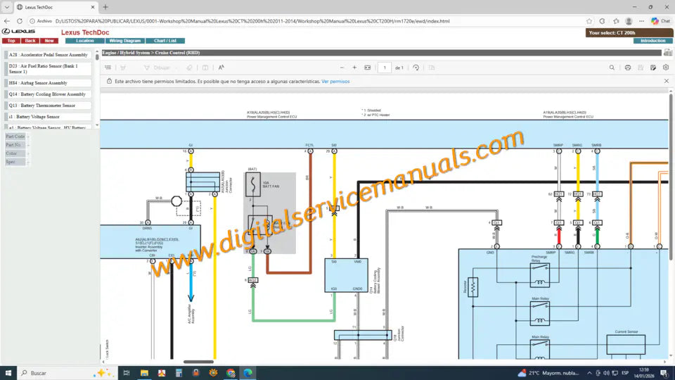 Digital electrical wiring diagrams and hybrid system schematics for 2011-2014 Lexus CT200h service manual.
