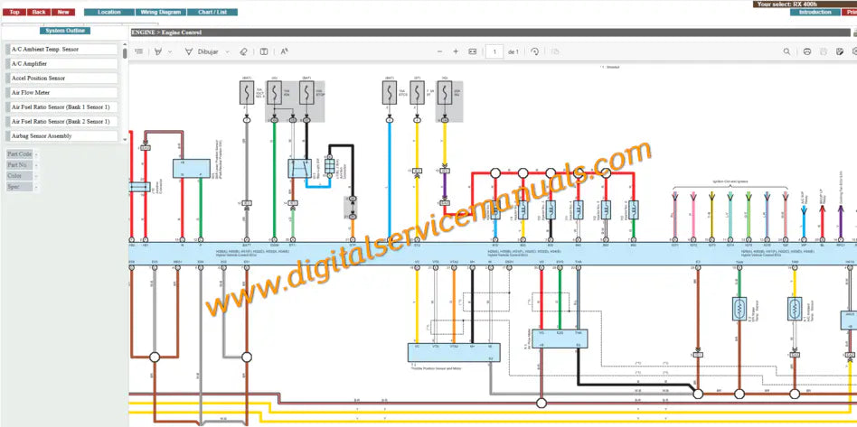 Interactive electrical circuit mapping and high-voltage system wiring for 2006-2008 Lexus RX400h digital service manual.