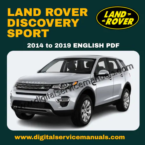 A high-quality digital preview of the Land Rover Discovery Sport L550 Workshop Manual, showing a technical cross-section of the 2.0L Ingenium Diesel engine and a sample wiring schematic page on a digital tablet.