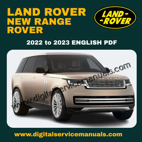 A professional digital representation of the New Range Rover L460 Workshop Manual, featuring a technical blueprint of the hybrid chassis and a detailed electronic schematic of the 4.4L V8 engine.